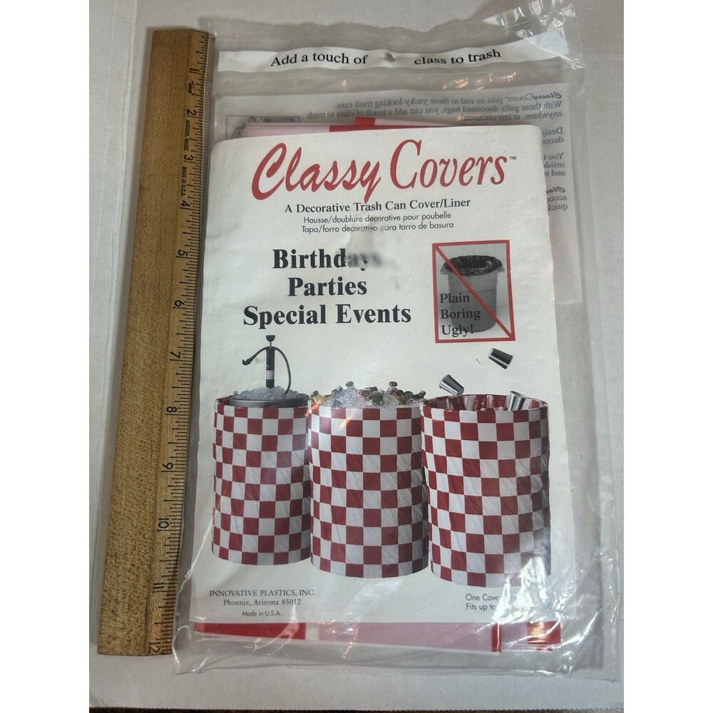 Classy Covers Trash Can Cover Red White Check Party Picnic 40 Gallon USA - Picture 5 of 12